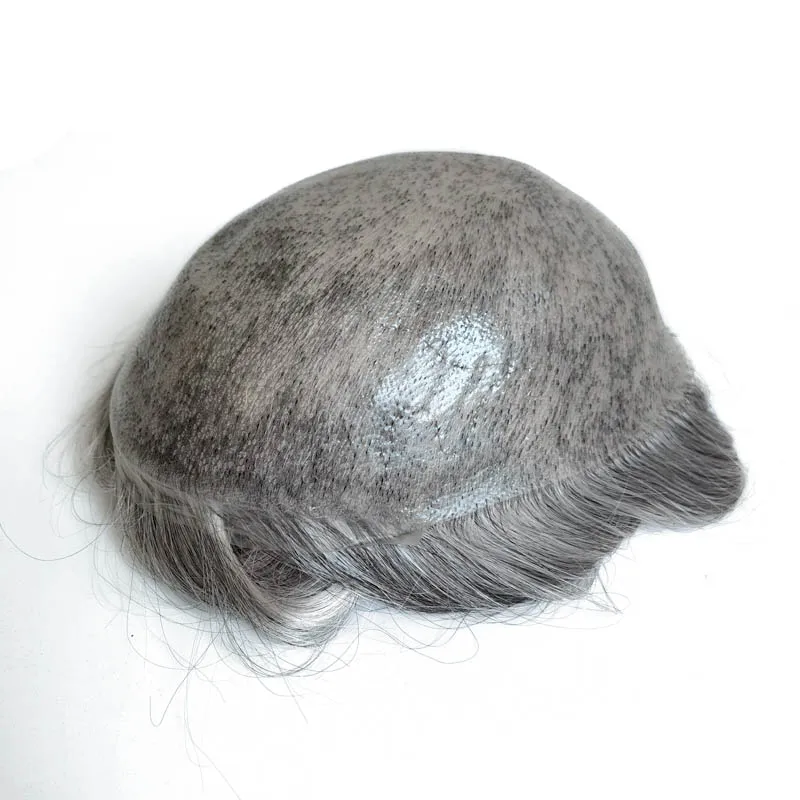 All PU Thin Skin Knotted Men Toupee With Natural Human Hair System