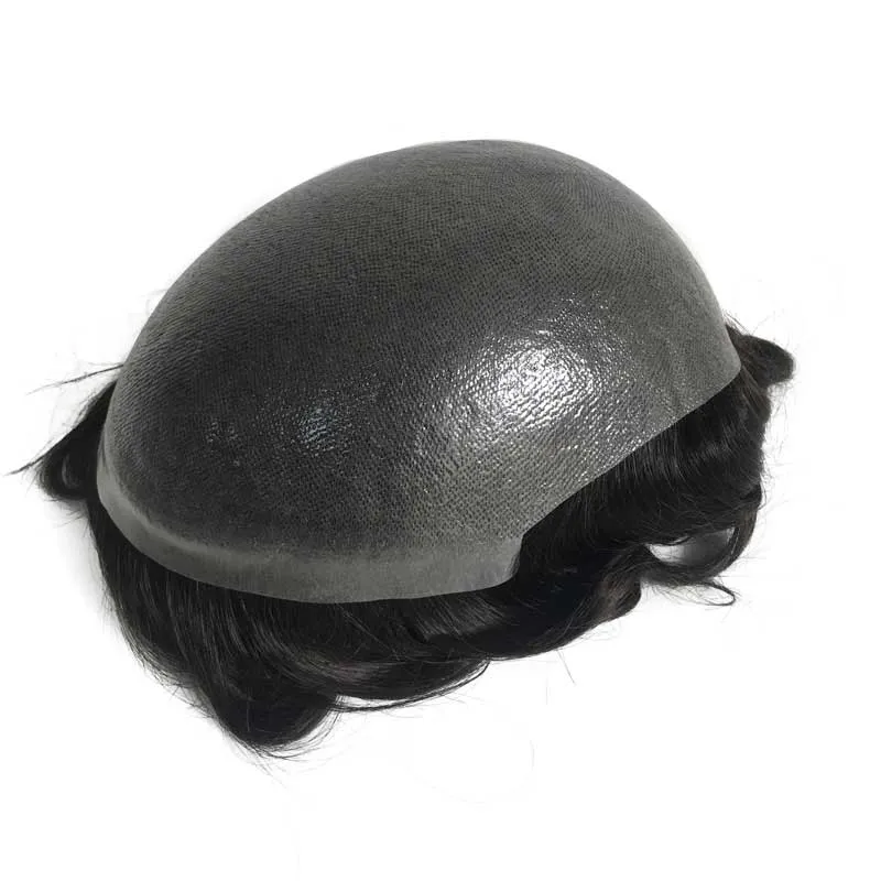 Full PU Men Toupee With 0.08 0.10 Knotted Thin Skin Base