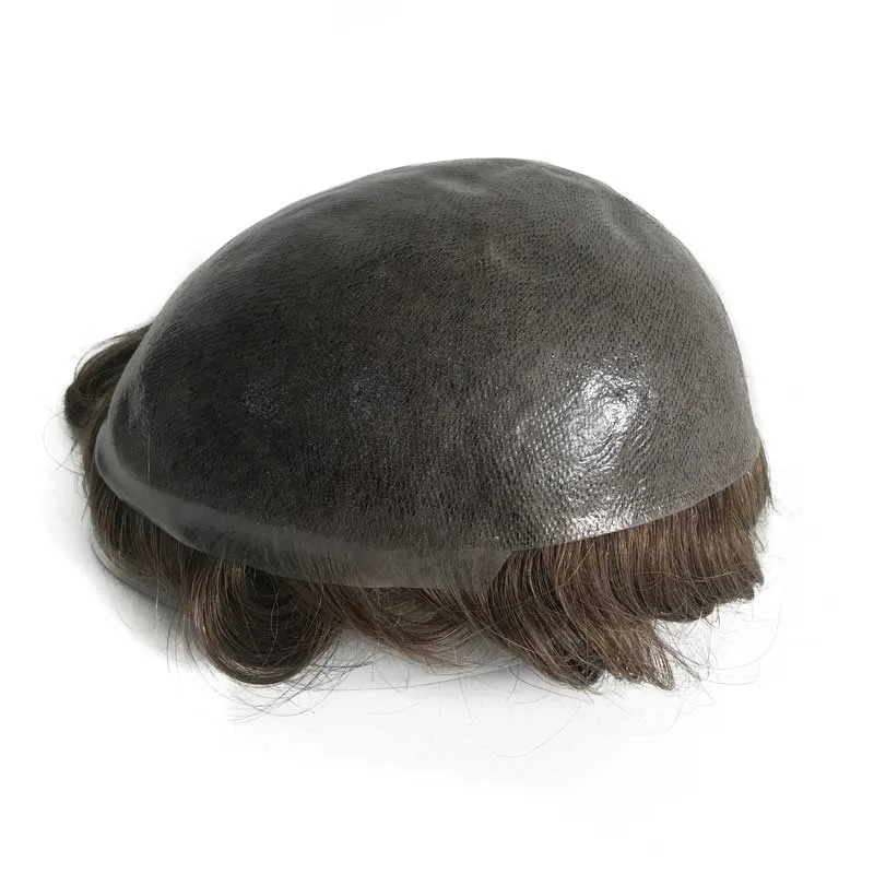 Men Full Ultra Thick PU Skin Hair System With 1214 Knotted Thin Skin Poly Replacement