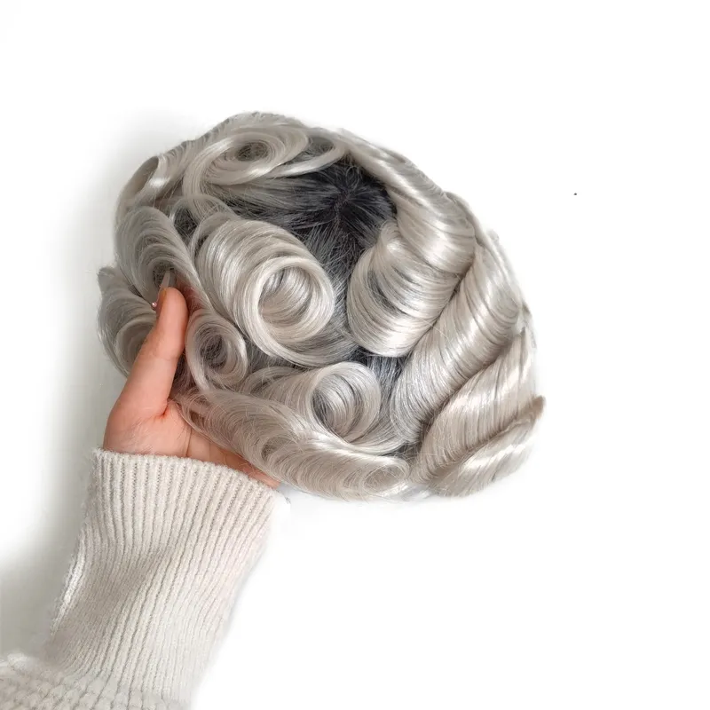 Black Ombre Grey Human Hair Mono Men Toupee with Swiss Lace Front Black Ombre Grey Human Hair Mono Men Toupee with Swiss Lace Front