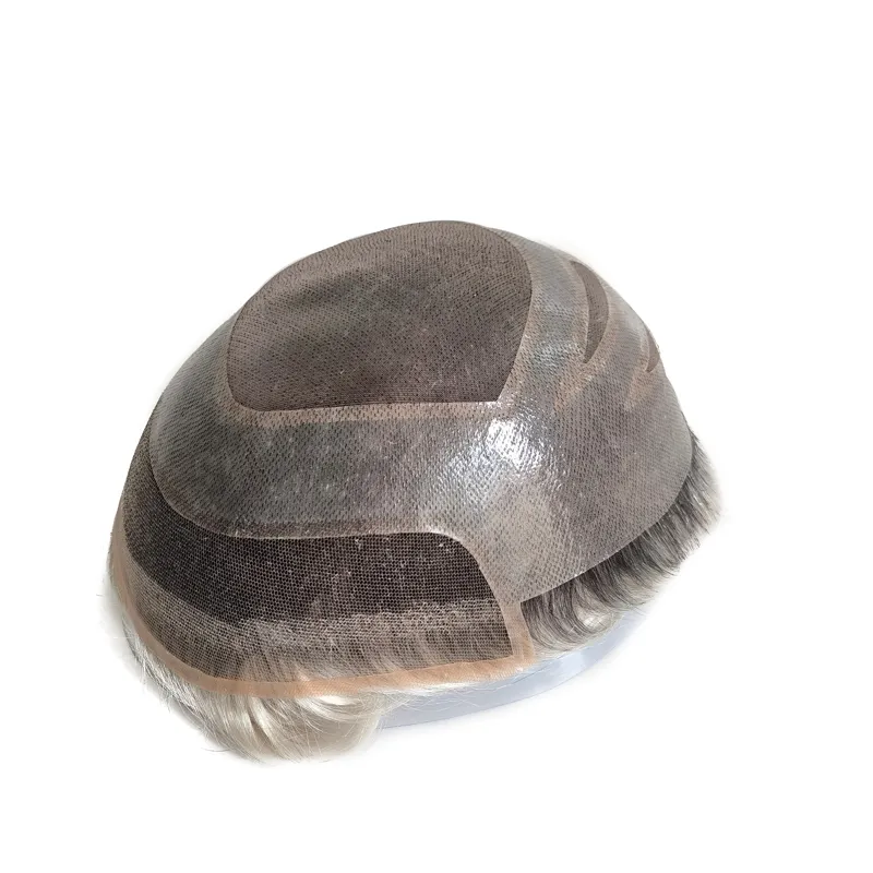Black Ombre Grey Human Hair Mono Men Toupee with Swiss Lace Front Black Ombre Grey Human Hair Mono Men Toupee with Swiss Lace Front