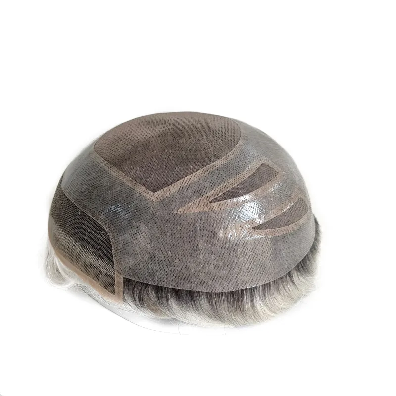 Black Ombre Grey Human Hair Mono Men Toupee with Swiss Lace Front Black Ombre Grey Human Hair Mono Men Toupee with Swiss Lace Front