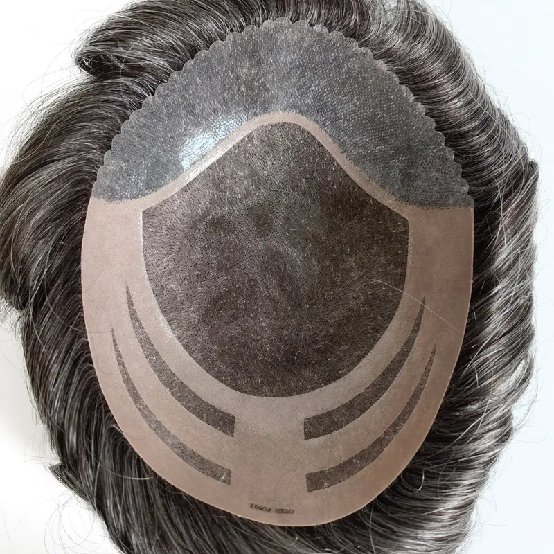 Bond Fine Mono Base NPU Men Toupee with Human Hair PU Skin Front 4 Holes Eyes Oskar Style