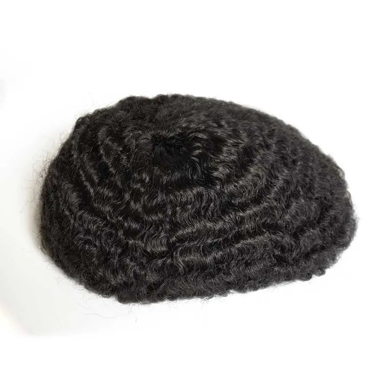 100% Human Hair Unit Full Lace Afro Curly Wave Men Hairpiece Toupee For African American
