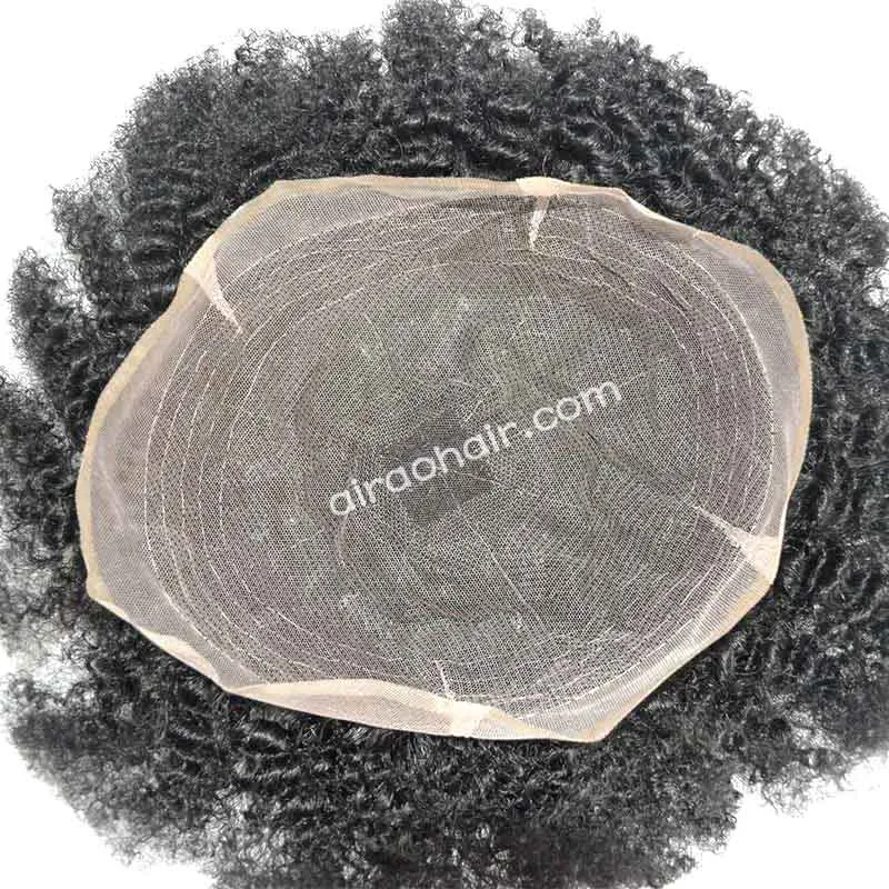 Afro Curly Mens Toupee Black Male Full Lace Human Hair Units	