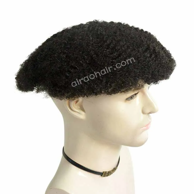 Afro Curly Mens Toupee Black Male Full Lace Human Hair Units	