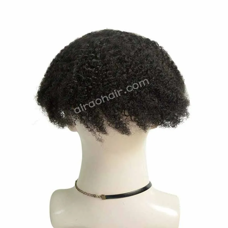 Afro Curly Mens Toupee Black Male Full Lace Human Hair Units	