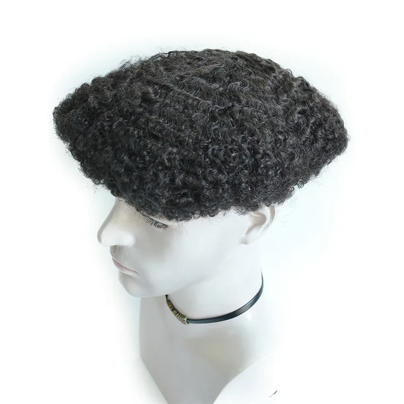8 MM Afro Wave Human Hair Full PU Skin Men Toupee