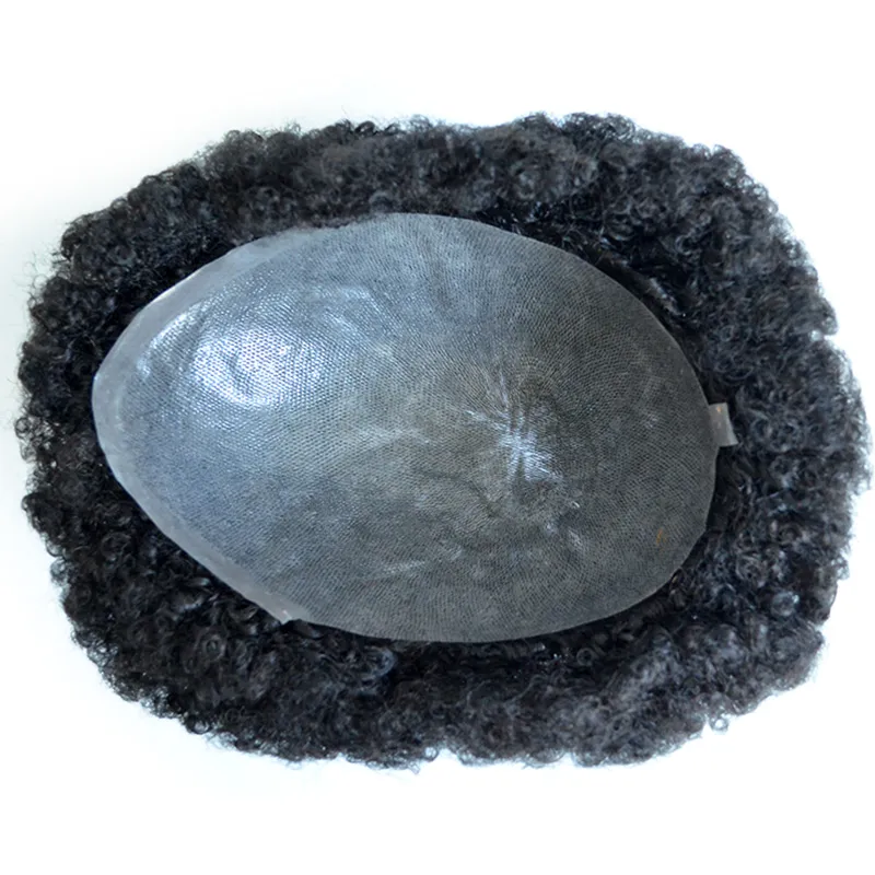 8 MM Afro Wave Human Hair Full PU Skin Men Toupee	