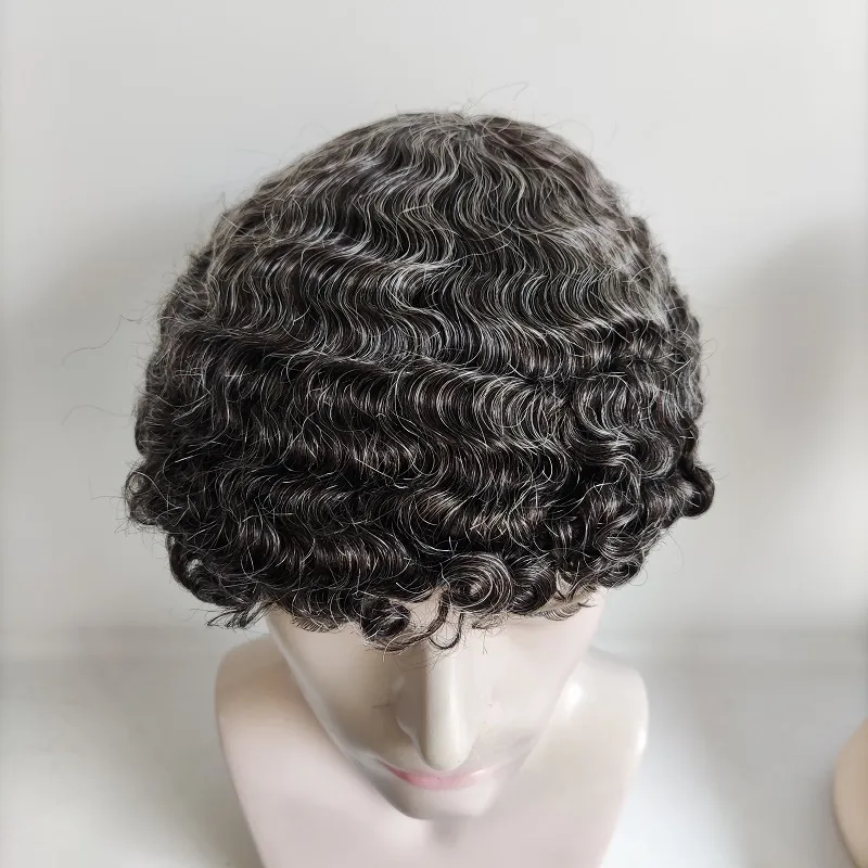 Afro Wave Grey Hair Men Toupee With Full Pu Skin Base Human Hair Afro Wave Grey Hair Men Toupee With Full Pu Skin Base Human Hair