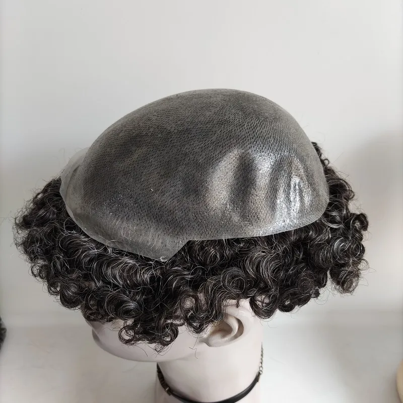 Afro Wave Grey Hair Men Toupee With Full Pu Skin Base Human Hair Afro Wave Grey Hair Men Toupee With Full Pu Skin Base Human Hair