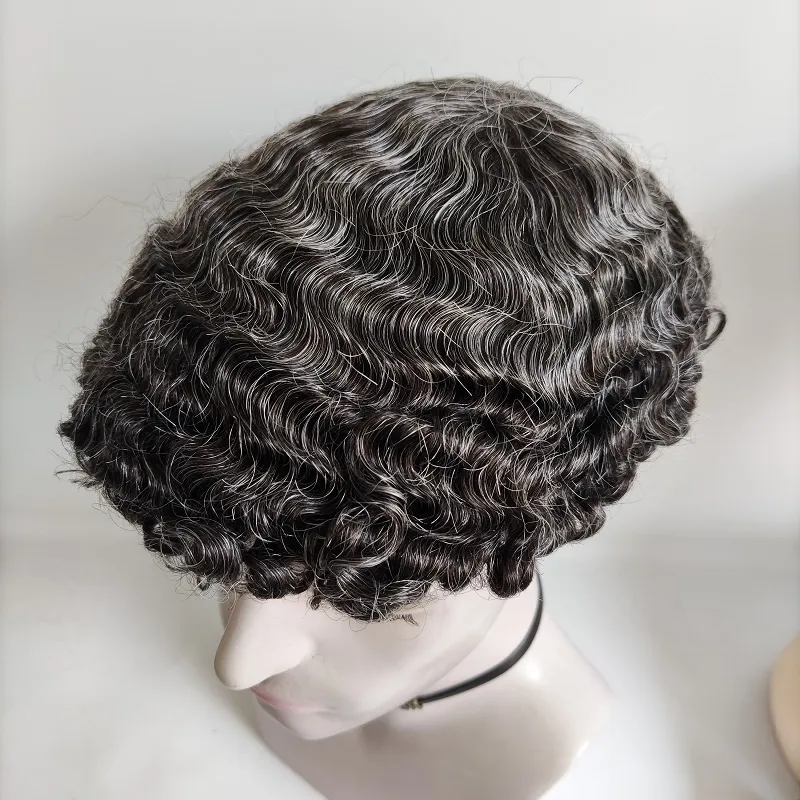 Afro Wave Grey Hair Men Toupee With Full Pu Skin Base Human Hair Afro Wave Grey Hair Men Toupee With Full Pu Skin Base Human Hair