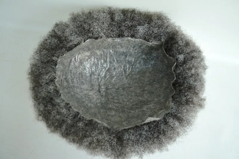 Afro Curl Full Pu Skin Grey Hair Human Hair Men Toupee Afro Curl Full Pu Skin Grey Hair Human Hair Men Toupee