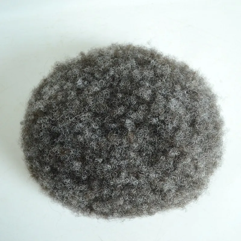 Afro Curl Full Pu Skin Grey Hair Human Hair Men Toupee Afro Curl Full Pu Skin Grey Hair Human Hair Men Toupee