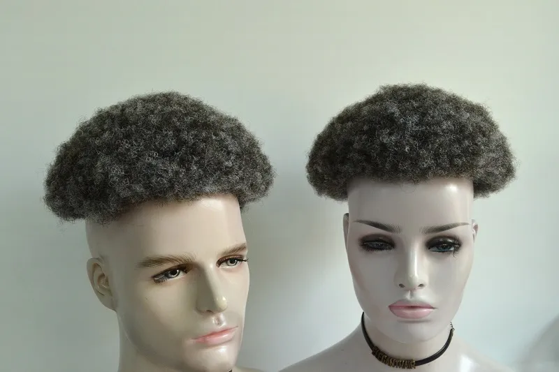 Afro Curl Full Pu Skin Grey Hair Human Hair Men Toupee Afro Curl Full Pu Skin Grey Hair Human Hair Men Toupee
