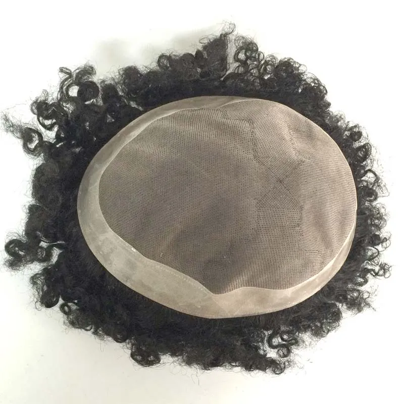 15MM Afro Wave Human Hair Mono Lace Men Toupee	