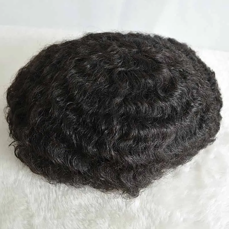 Full Lace Base 12mm Wave Color 1B Human Hair Men Toupee	