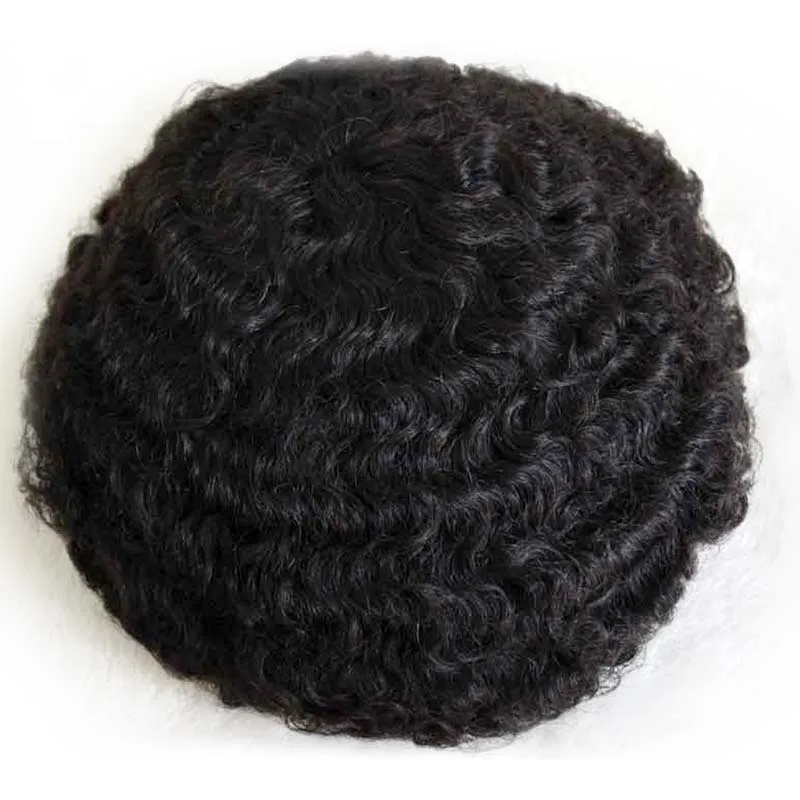 Human Hair Full Swiss Lace 10mm 1B Color Afro Wave Toupee