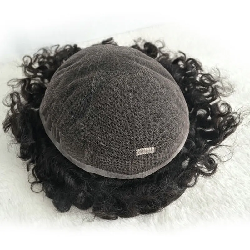 15mm Afro Wave Human Hair Swiss Lace Men Toupee Natural Black Color 1B