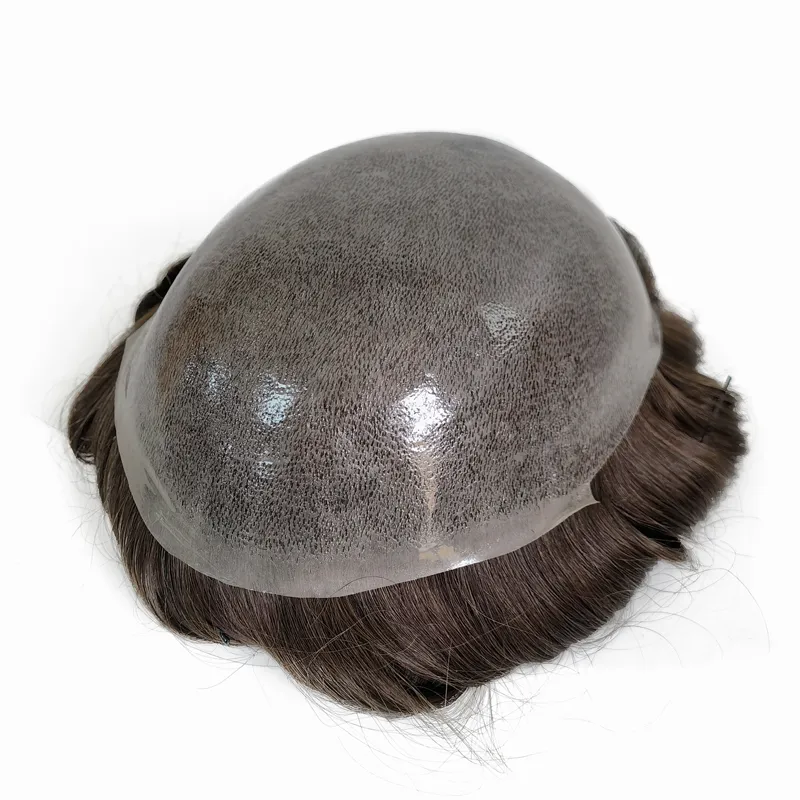 Full PU Thin Skin Injected Men Toupee With Natural Human Hair
