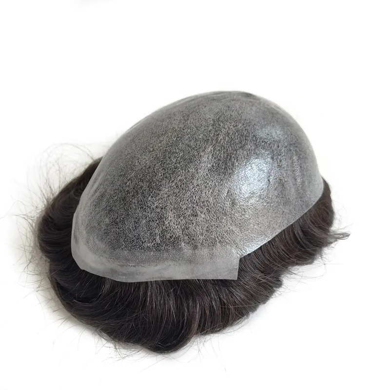 9 Inch Hair Length Full PU Thin Skin Injected Men Toupee With Natural Human Hair