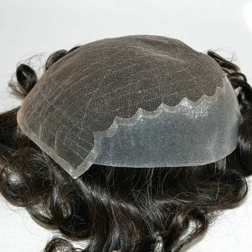 Q6 Swiss Lace Human Hair Men Toupee with PU Skin around Back and Side