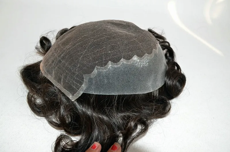 Q6 Swiss Lace Human Hair Men Toupee with PU Skin around Back and Side Q6 Swiss Lace Human Hair Men Toupee with PU Skin around Back and Side