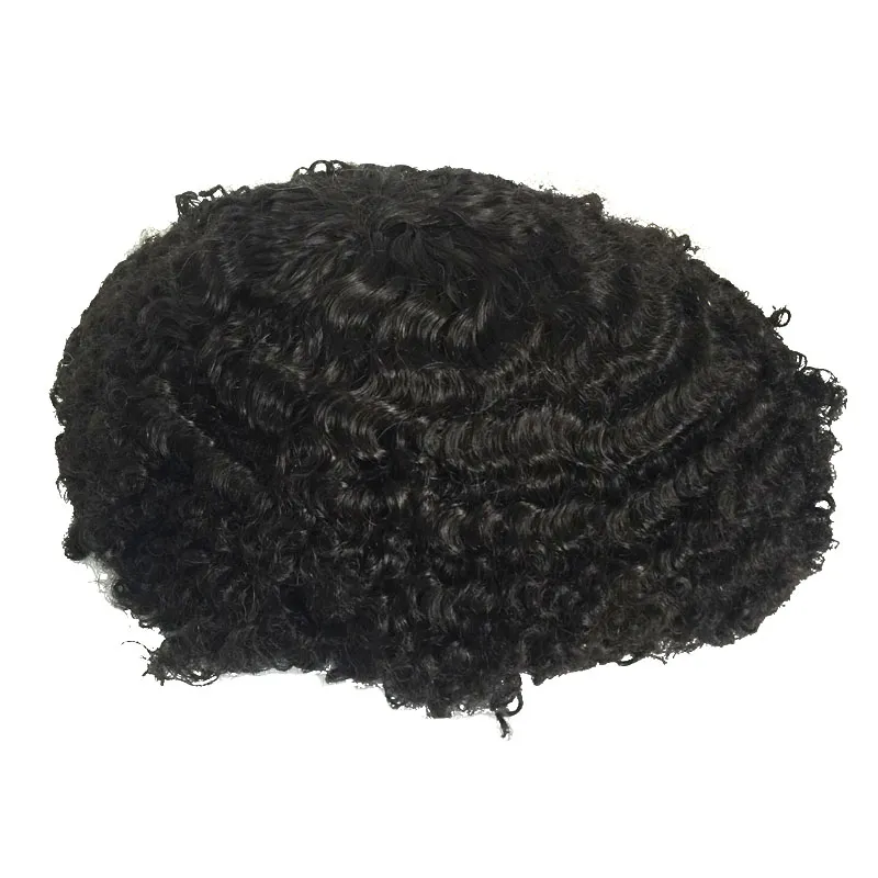 8MM Afro Wave Human Hair Mono Lace Men Toupee for African American