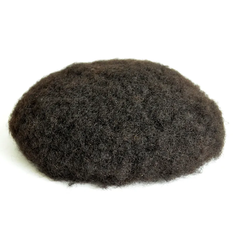 v100 Percent Human Hair 4MM Afro Curl Mono Base Men Toupee	