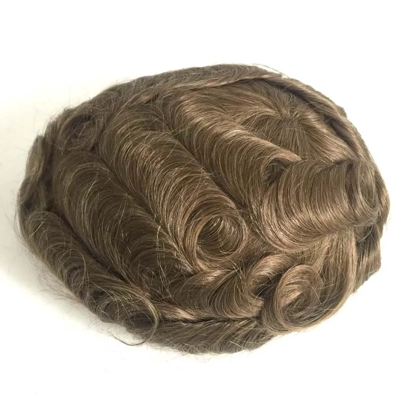 Full Swiss Lace Men Toupee with Human Hair Bleached Knots
