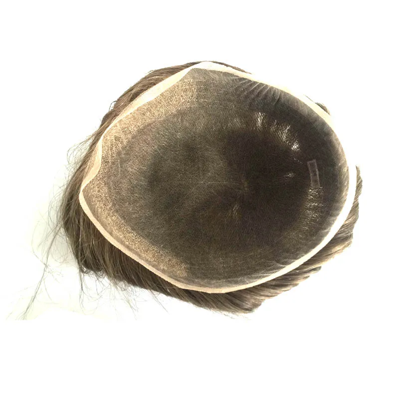 Full Swiss Lace Men Toupee with Human Hair Bleached Knots