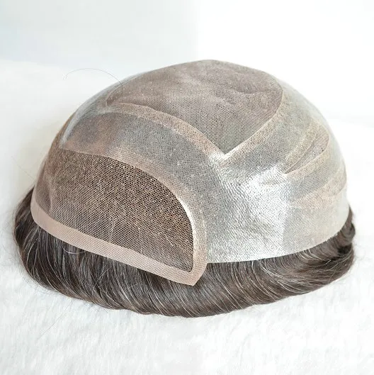 Adjustable Fine Mono Lace Human Hair Men Toupee with Front Lace Bleached
