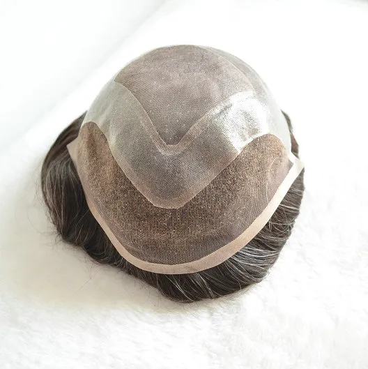 Adjustable Fine Mono Lace Human Hair Men Toupee with Front Lace Bleached Adjustable Fine Mono Lace Human Hair Men Toupee with Front Lace Bleached