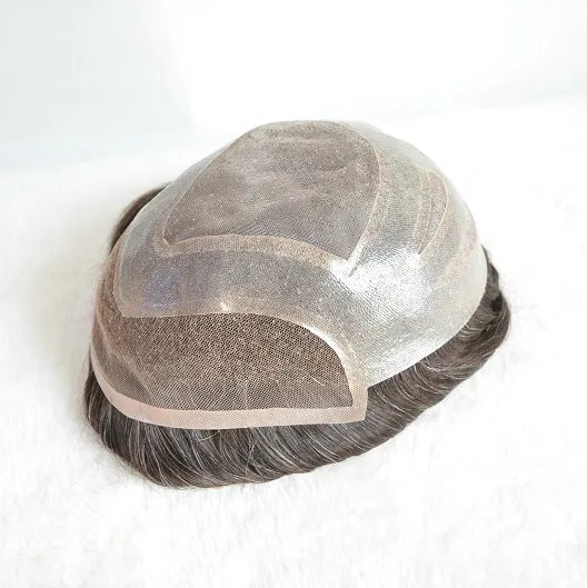 Adjustable Fine Mono Lace Human Hair Men Toupee with Front Lace Bleached Adjustable Fine Mono Lace Human Hair Men Toupee with Front Lace Bleached
