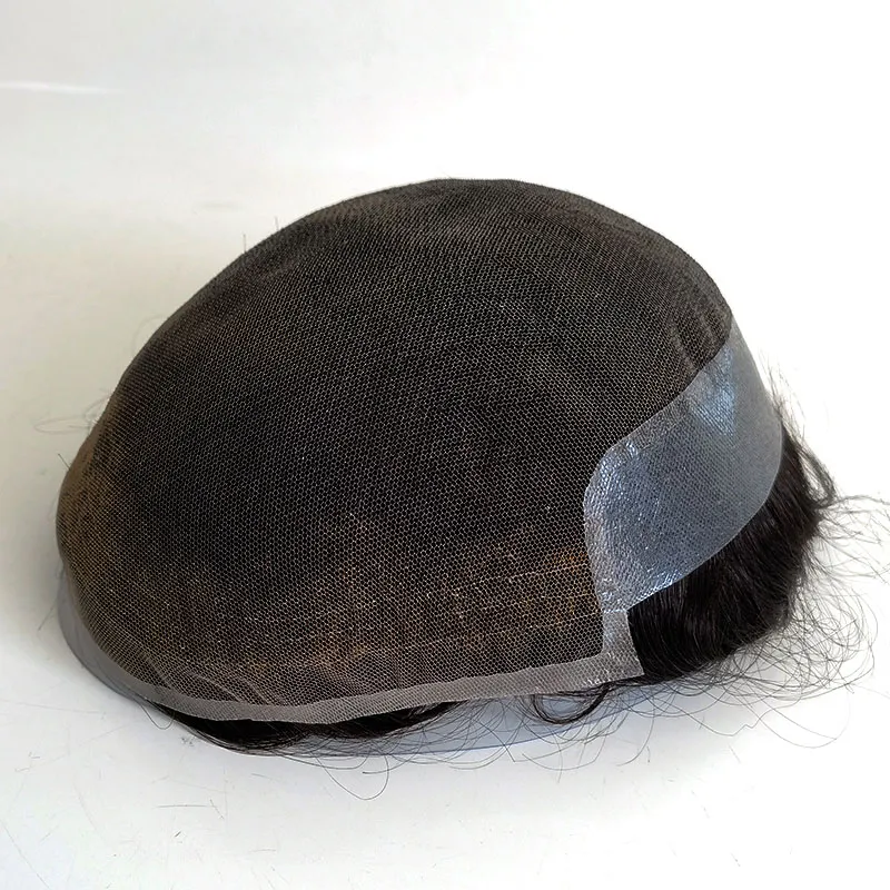 BX2 French Lace Mens Toupee Hairpieces Poly Skin Natural Hairline Human Hair Replacement System Unit