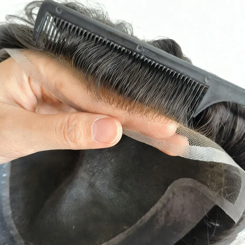 BX2 French Lace Mens Toupee Hairpieces Poly Skin Natural Hairline Human Hair Replacement System Unit BX2 French Lace Mens Toupee Hairpieces Poly Skin Natural Hairline Human Hair Replacement System Unit