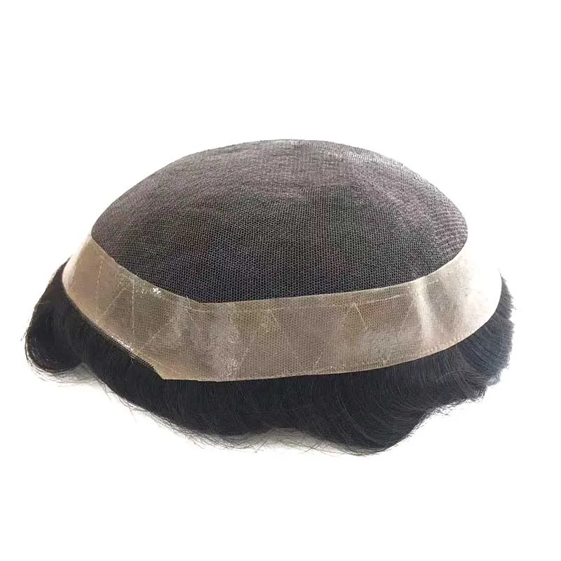 French Lace Men Toupee With Poly Coating Around Perimeter