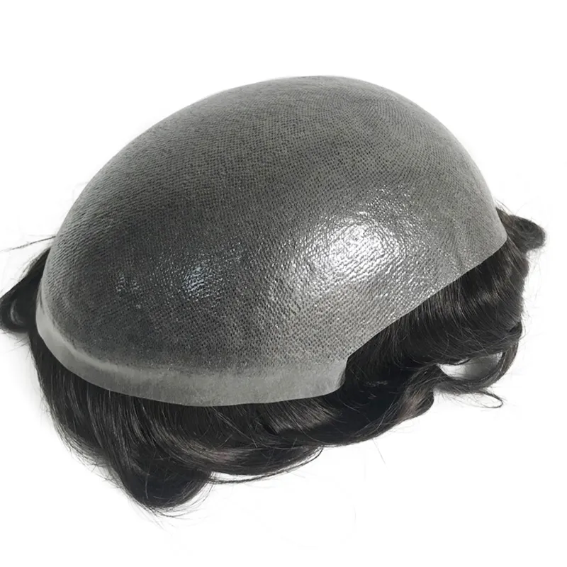  All Skin Knotted Men Toupee without V Loop Front