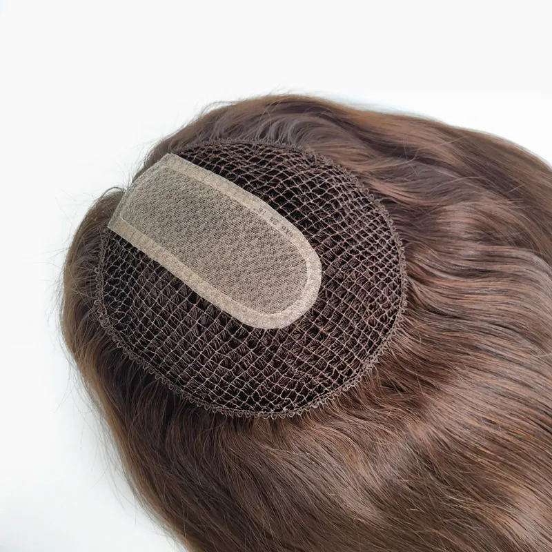 Fishnet Hair Topper With Silk Top Middle Part