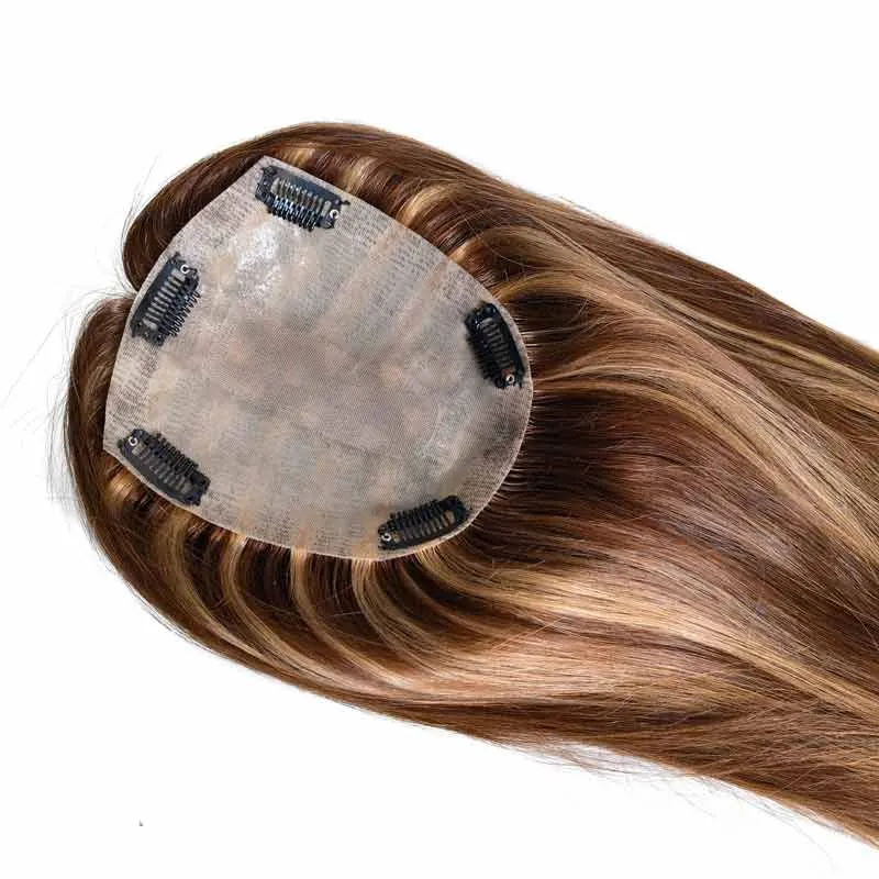 Thin PU Skin Base Hair Topper with Silk Top Partition Clip
