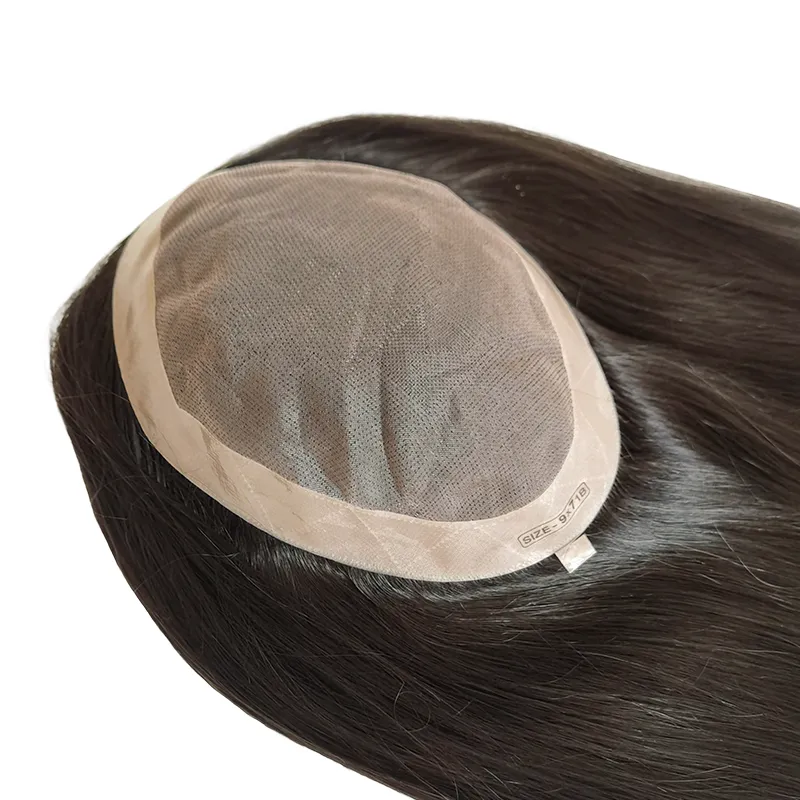 20 Inch Mono Lace Human Hair Women Toupee with PU Skin around Back and Side