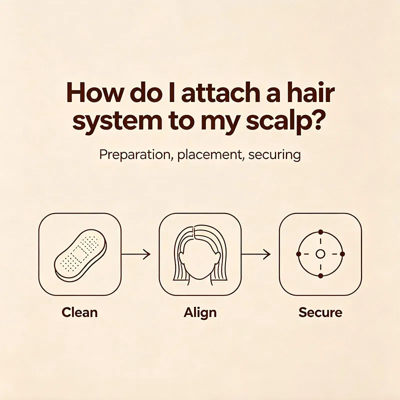 How do I attach a hair system to my scalp?