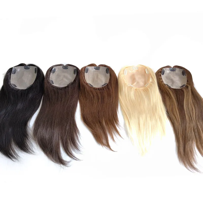 Thin PU Skin Base Hair Topper with Silk Top Partition Clip