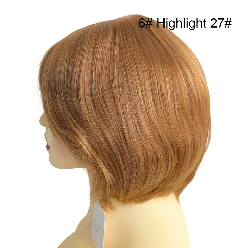 European Virgin Hair Silk Top Lace Front Women Wig Color 6 Highlight 27